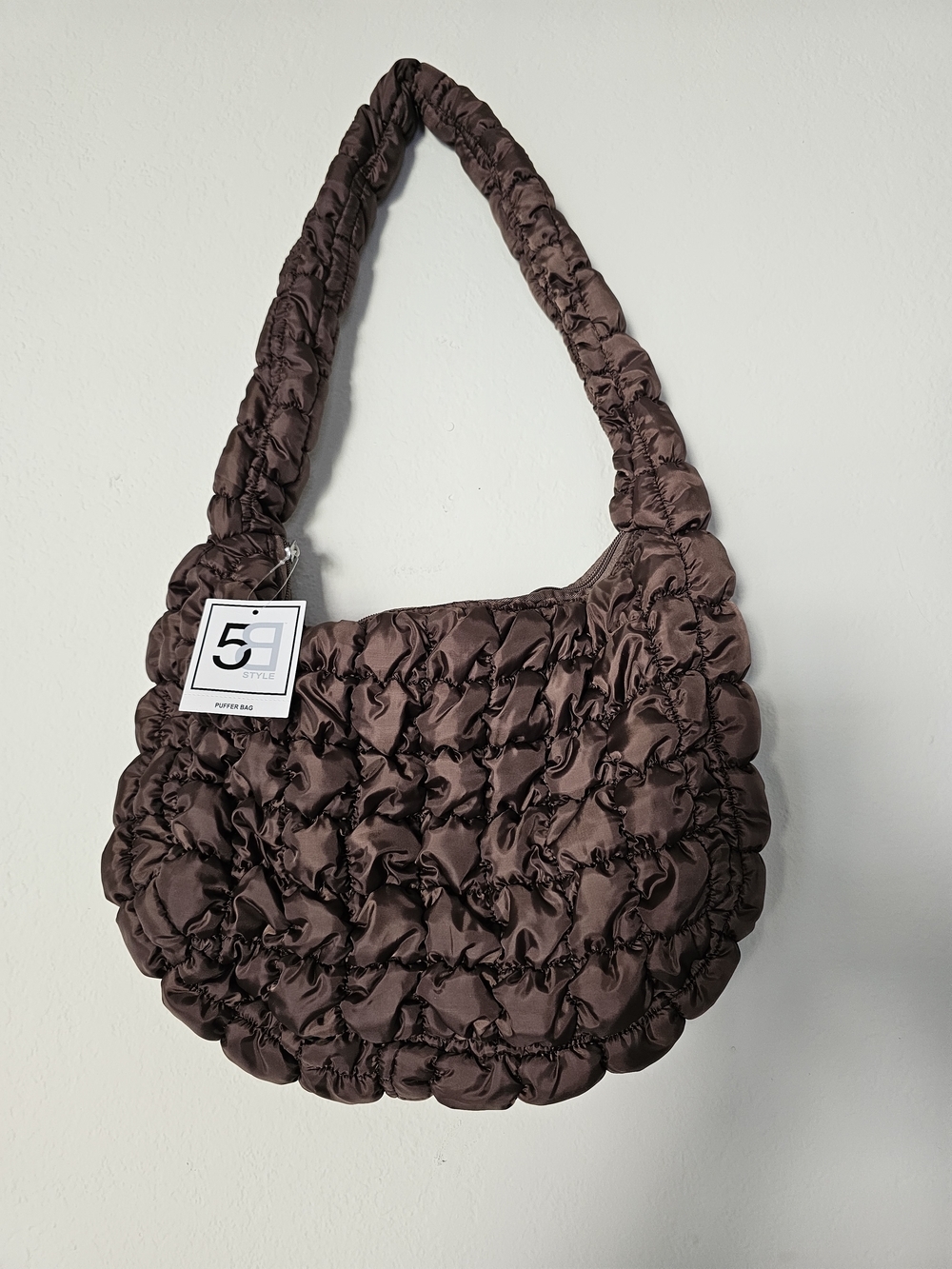 Quilted Crescent Shoulder Bag in Chocolate Brown - Picture 2 of 10